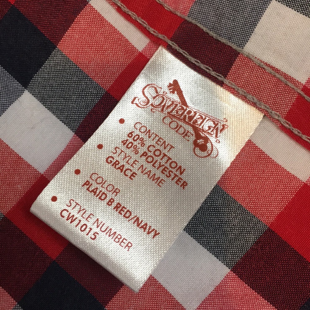 Sovereign Code Red Navy Plaid Button Down Top - image 7